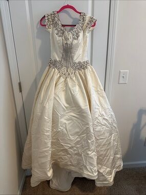 Ivory Wedding Gown with Silver Embroidery and Pearl Beading